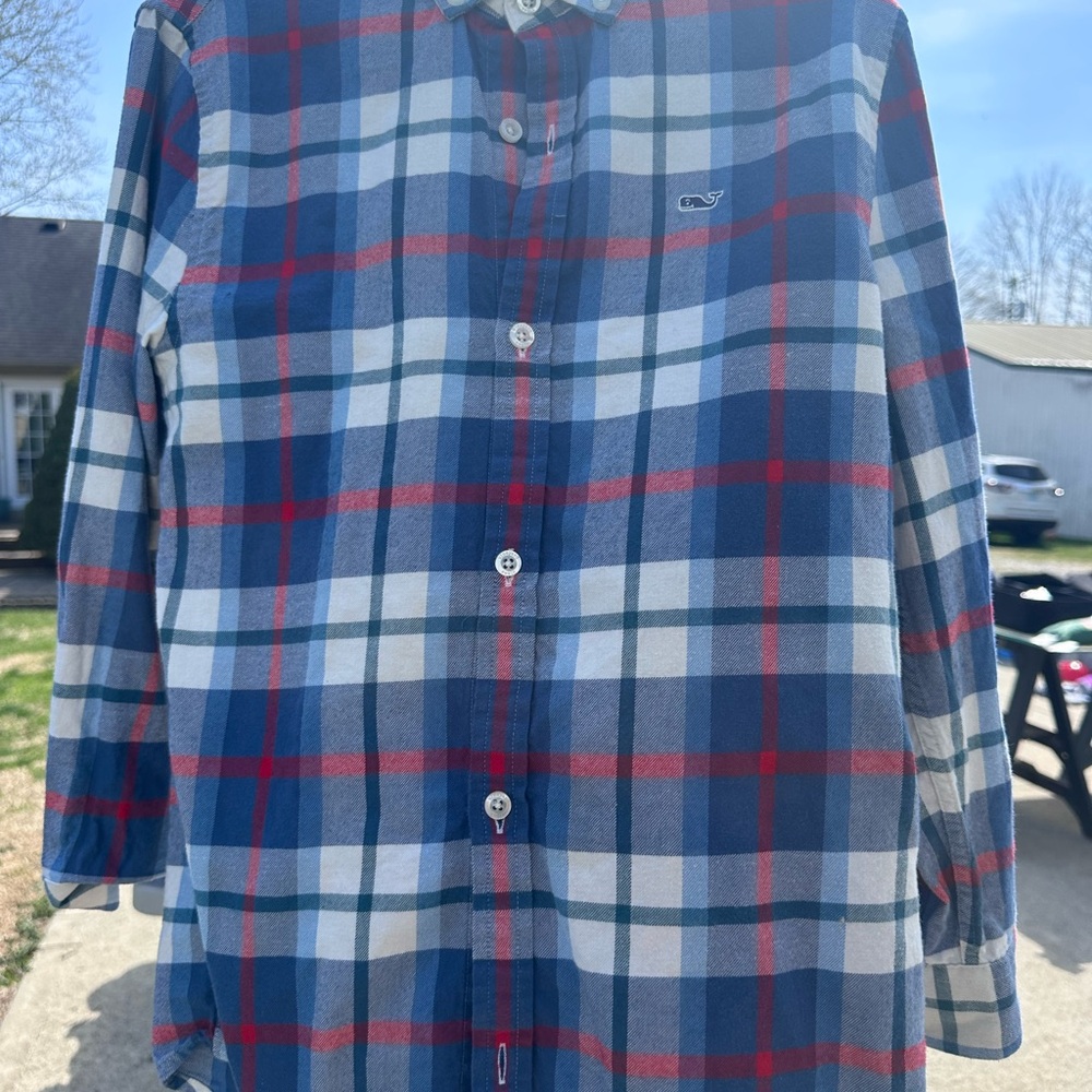Vineyard Vines Kids Blue and Red Plaid Button Down Shirt